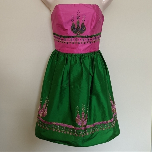 BETSEY JOHNSON Indian embroidered silk mini dress strapless 2 xs small - Picture 14 of 14